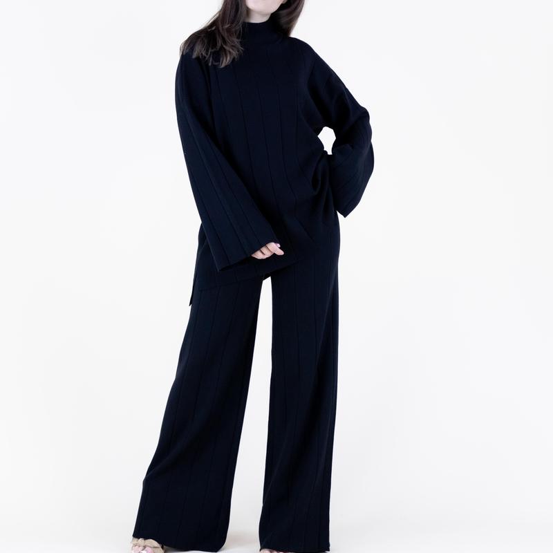Women's Ribbed High-Neck Sweater & Matching Wide-Leg Pants Womenswear Top, Pants or Two-Piece Set Options