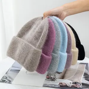 FashionWarmCashmereWoolSkulliesAngolaRabbitFurWinterKnittedBeaniesWomenCapFemaleThreeFoldSkiOutdoorHats