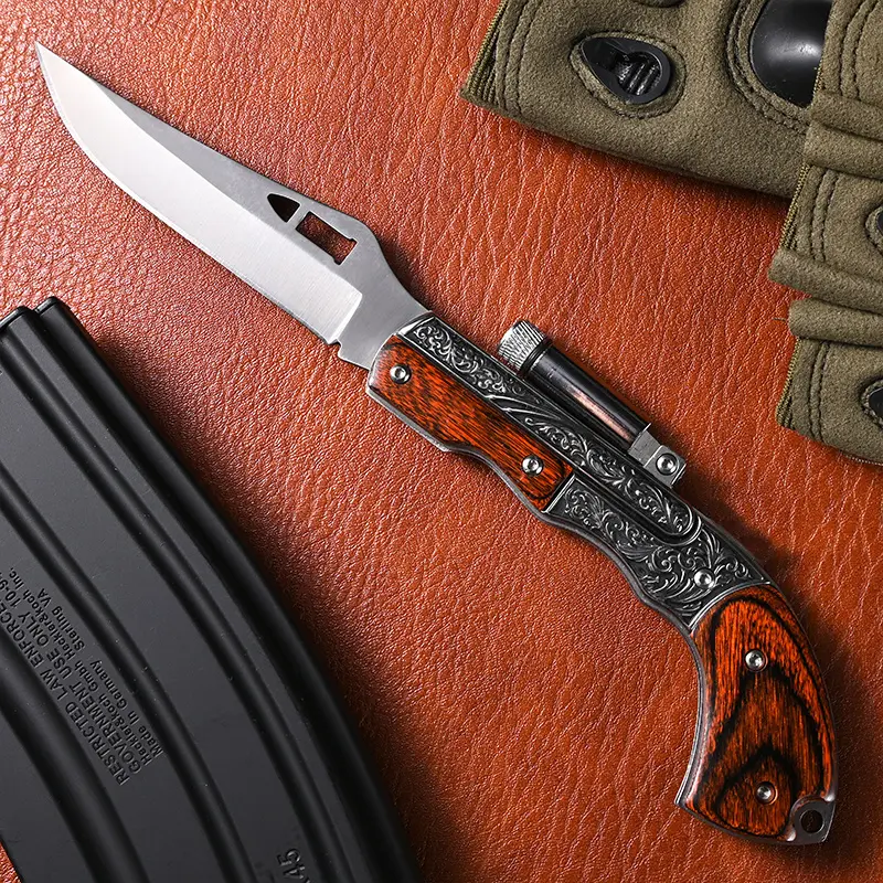 Vintage Carved Wooden Handle Camping Knife - High Hardness Stainless Steel, Portable Multipurpose Camping Knives, Durable Outdoor Tool, Outdoor Survival EDC, Suitable for Collection & Daily Use
