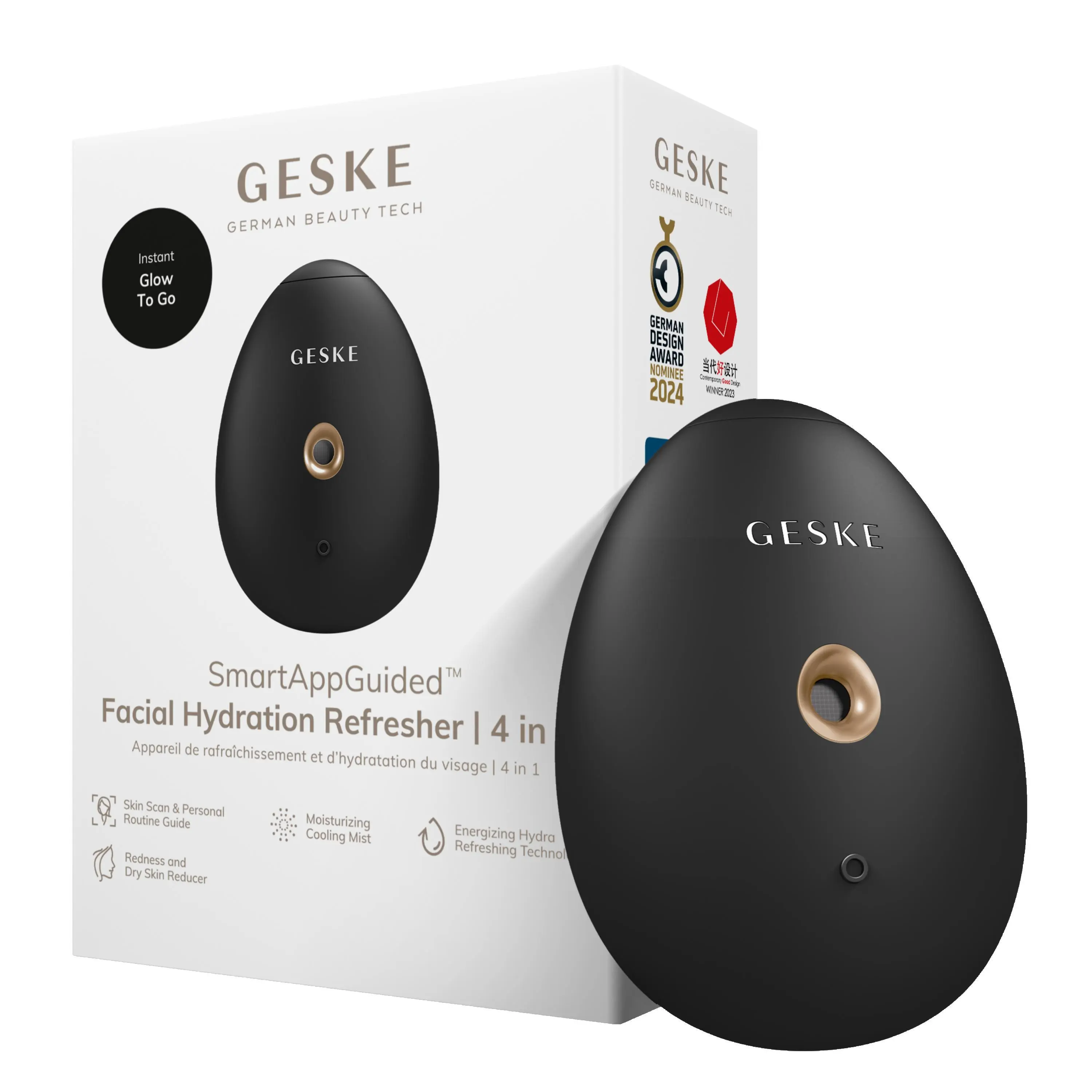 GESKE SmartAppGuided™ Facial Hydration Refresher | 4 in 1 | Water Atomizer | Moisturizing Spray Machine | Face Mister | Humidifier for Natural Glow | Reduce Redness & Dry Skin | Oval