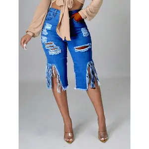 Ciel Fashion Women High Waist Ripped Denim Shorts Stretch Fringe Distressed Casual Summer Fashion Must Have