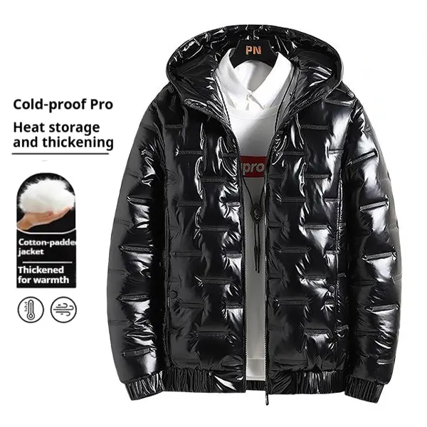 Men's Winter Shiny Hooded Fashionable Versatile Cotton Jacket - Suitable for Outdoor Casual and Everyday Wear