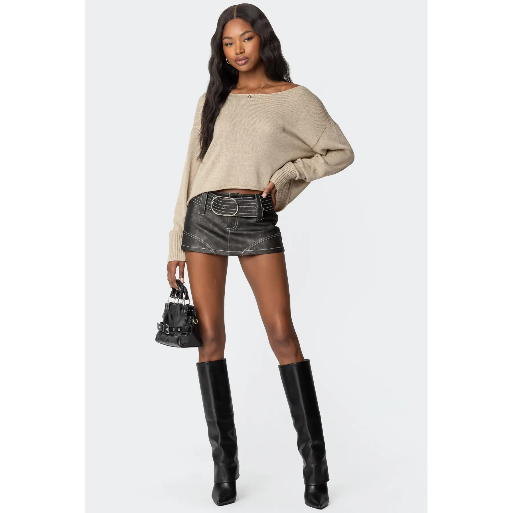 Washed Faux Leather Mini Skort