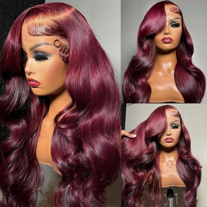 [Hot] Suntuhair 5x5 Lace Wear and Go Glueless Wigs Body Wave Human Hair Burgundy Dark Red Hair 99j Wig Lace Front Wigs 100% Human Hair Upgraded No Glue Closure Wigs Human Hair for Women 20-32 Inch