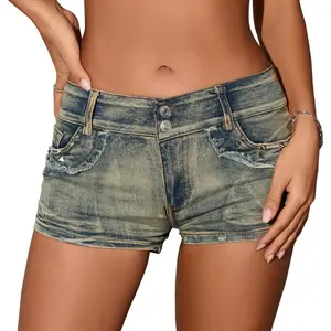 Women Jeans Shorts Mid-Low Waisted Denim Y2K Hip-Hop Shorts Summer Hot Short Pants Streetwear