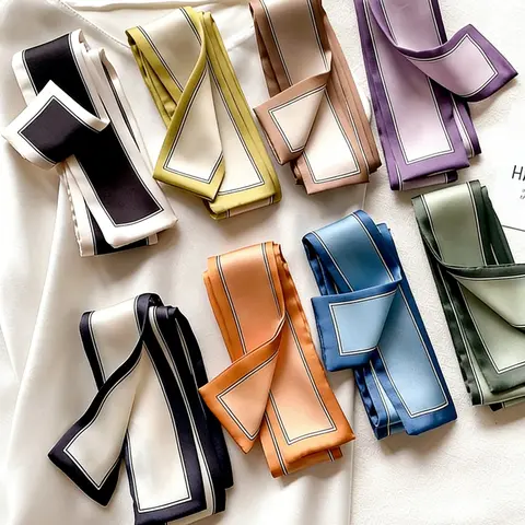 8 Pcs / 1 Set Candy Color Striped Elegant French Style Polyester Scarf, Vintage Hairband, Woven Ribbon, Multifunctional Scarf, Scarf For Purse, Bag Accessory, Fashion Bag Charms, Purse Accessories