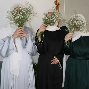 Lamees Abaya 3 Piece with Pockets - Polyester/Satin - Dress