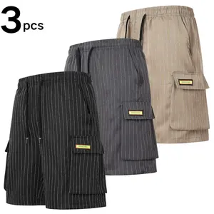 Chic Striped Leisure Cargo Shorts: Adjustable Drawstring & Stylish Patch for Relaxed Looks