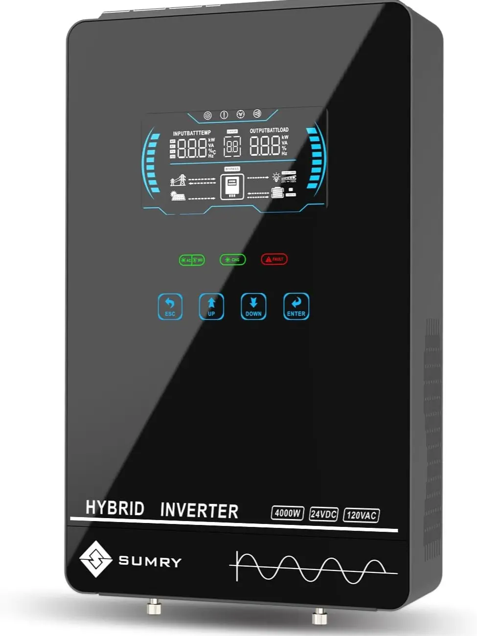 SUMRY Hybrid Solar Inverter, 4000W DC24V to AC120V Pure Sine Wave Power | Glass Top Cover with LCD Display, 140A MPPT Charge Controller, Supports Battery-less or AGM Lithium Battery, Off Grid