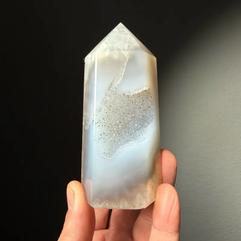 Brazilian Druzy Agate Crystal Tower – Translucent Natural Agate Point with Sparkling Druzy Crystal Plate