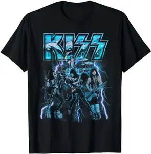 KISS - Blue Lightning T-Shirt Cotton Man Menswear Soft