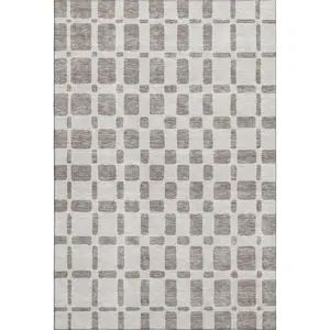 HomeRoots 669314 5 x 8 ft. Taupe & Ivory Geometric Transitional Washable Machine Made Rectangle Area Rug with UV Protection