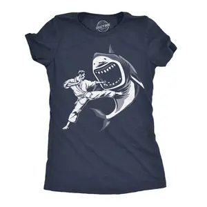 Womens Funny T Shirts Karate Kicked Shark Sarcastic Fighting Graphic Tee Funny Womens T Shirts Cute Vintage Fashion Casual Ladies T-Shirt Gift Sarcastic Tops for Women Funny Animal Top Women's Novelty Tees Navy -