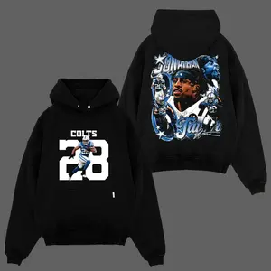 Jonathan Tayl0r Train 28 For Colts Nation Cotton Hoodie Sweatshirt T-Shirt (Made In US), Runaway JT Fans Outfit, Blue & White Nation Game Day Outfits, Gift For Football Fans, Football Graphic Hoodie