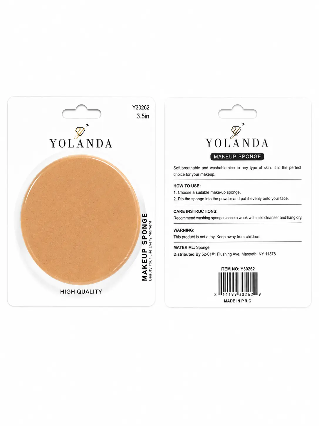 YOLANDA Makeup Sponge. 5in High Quality Soft Breathable & Washable for All Skin Types Item No 130882