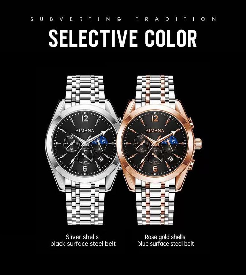 Men's Luxury Chronograph Watch – Available in two color options, crafted from stainless steel with a luminous dial.with three sub-dials and control buttonsand a date display. A perfect gift choice for men.
