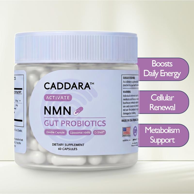 Caddara NMN Probiotics for Gut Health & Energy | Liposomal Targeted Release | 60 Capsules