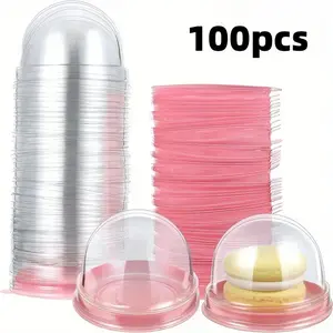 100pcs set Dome Cake Box, Pink Base, Transparent Mini Cake Container with Dome Lid, Suitable for Muffins, Cupcakes, Mooncake Dessert Packaging(2.75 x 2.75 x 2 inch)