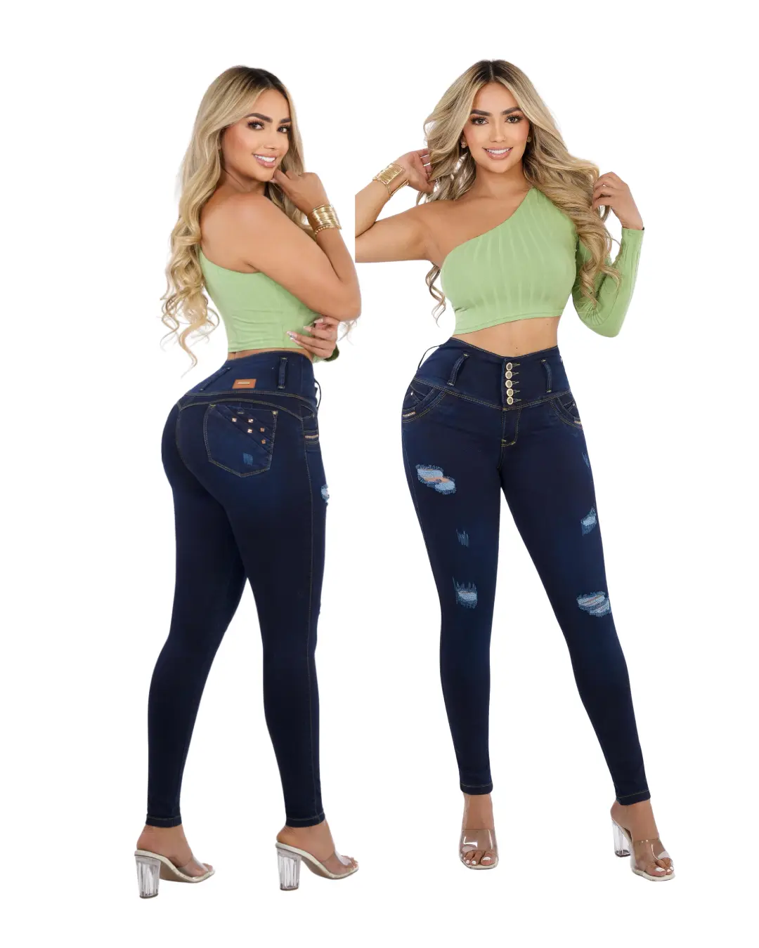 Women's High-Rise Colombian Lift Slim Jeans - Fashion Skinny-Fit Denim Bottoms with Chain Accent, All-Season Womenswear Trousers