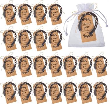 Lucky Horseshoe Gift Set 3PCS Metal Horseshoes with Tags Good Luck Decoration for Wedding Party Derby Décor