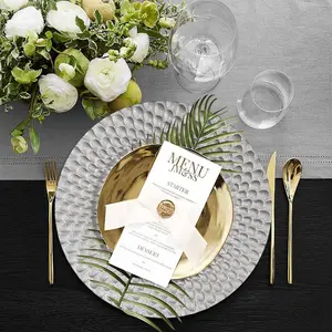 JIT 50 pcs  Silvery Charger Plates,Round plastic Reef Plate Chargers for Dinner Plates,Christmas Wedding,Party Elegant Decoration Place mats 13inch/33cm