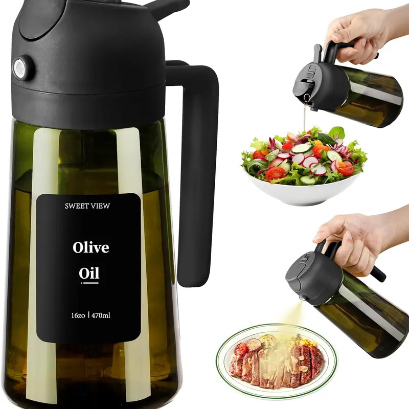 Olive Oil Sprayer for Cooking, 16Oz/470Ml Glass Light-Proof Oil Pourer for Kitchen, Air Fryer, Cooking, Salad, and BBQ by SWEET VIEW Kitchenware Bottle