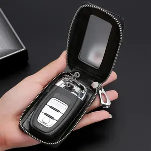Black Mirrored Car Key Storage Bag | Zipper Closure + Key Ring | Universal Unisex Design | Spring-Perfect for Daily Commute & Road Trip Prep | Viral Luxury Key Case Pick