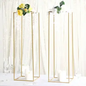 2-Pack Rectangular Gold Metal Wedding Flower Stand 40" Geometric Column Frame - Statement Floral Display for Grand Events