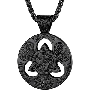 Stainless Steel Celtic Knot Pendant Necklace for Men Women Trinity Viking Irish Jewelry Triquetra Necklace(with Box)