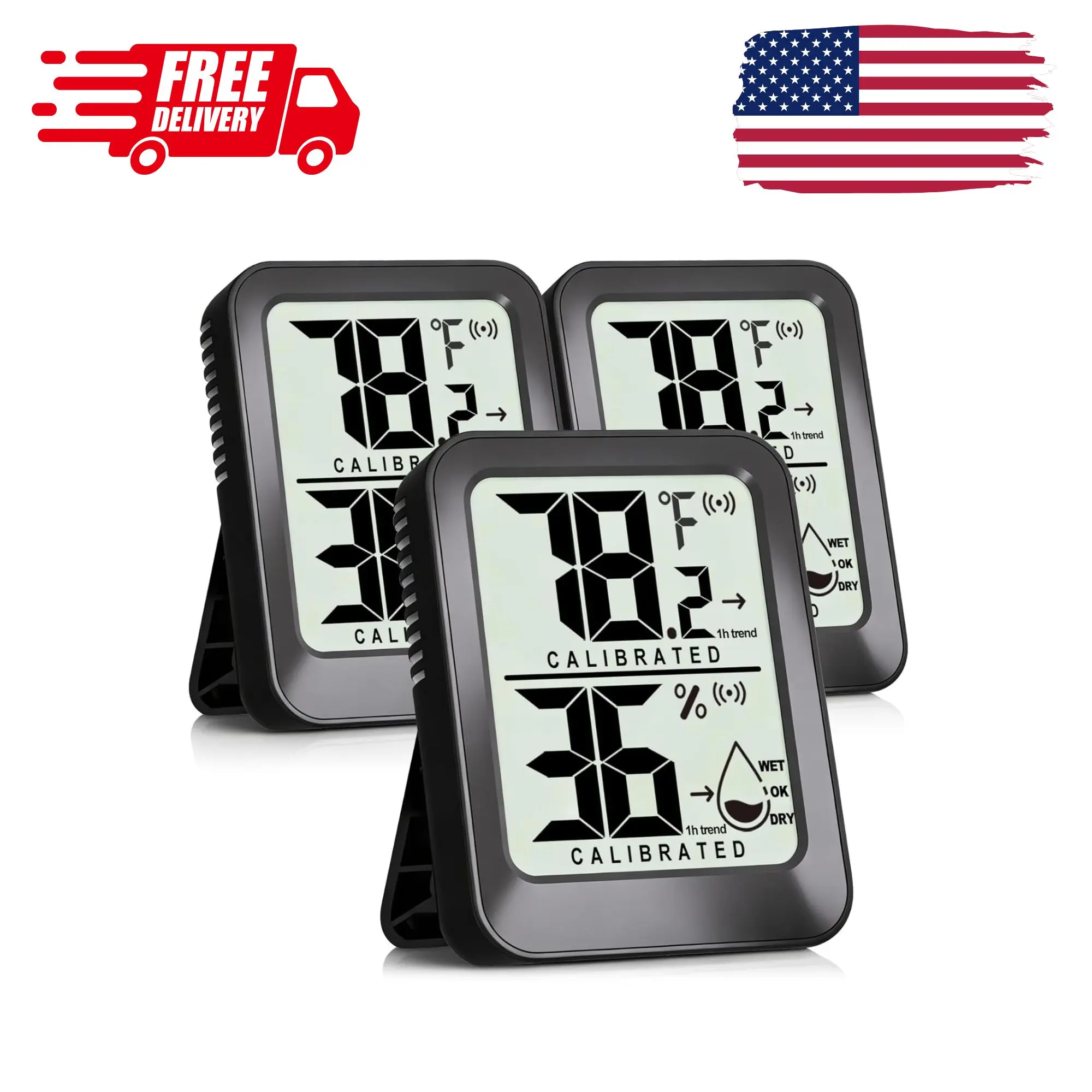 3 Pack Room Thermometer Indoor Hygrometer Digital Mini Humidity Meter Gauge, Battery Included