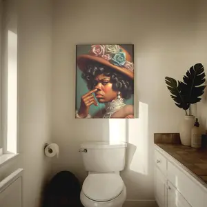 Vintage Unframed Art Print - Funny African American Afro Female Abstract Face Graphic Artwork, Black-Owned Paper Poster with Tape Set, Modern Home Decor for Room & Toilet Wall Decoration
