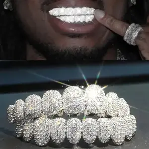 Halloween Cross-border Hip Hop Grillz 14K Real Gold Plated Copper Zircon Teeth Jewelry Exaggerated Rap Diamond Grillz