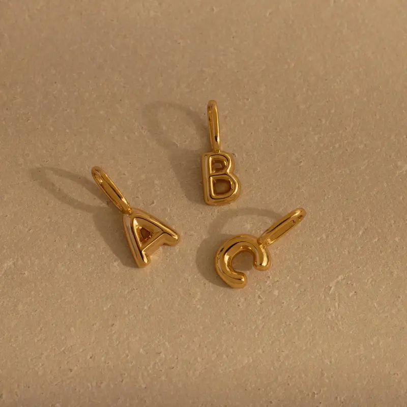 Bubble Letter Charm by Caitlyn Minimalist - Dainty 3D Initial Pendant for Bracelets & Necklaces - Personalized Gold Charm Jewelry - Stocking Stuffers