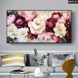 1 frameless modern abstract floral canvas wall painting - white, red, pink flowers on green leaves, large modern painting suitable for living rooms, bedrooms, aesthetic room decoration, bedroom decoration, durable art prints, 2D flat wall decoration