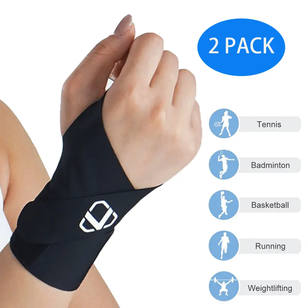 2PCS Wrist Compression Sleeve, Ultra-Thin Ulnar Wrist Brace with Compression Straps - Wrist Support for Carpal Tunnel, Arthritis, Tendonitis, TFCC, Pain Relief - Black