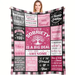 Women's Sobriety Gift Slogan Print Blanket, Creative Detox Gift for Her, Soft Flannel Throw for Recovery, Unique Present for Women