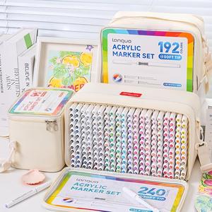 acrylic paint marker set, 1 set soft brush tip & waterproof marker pen set with storage base, art paint marker set for glass stone wood plastic paper