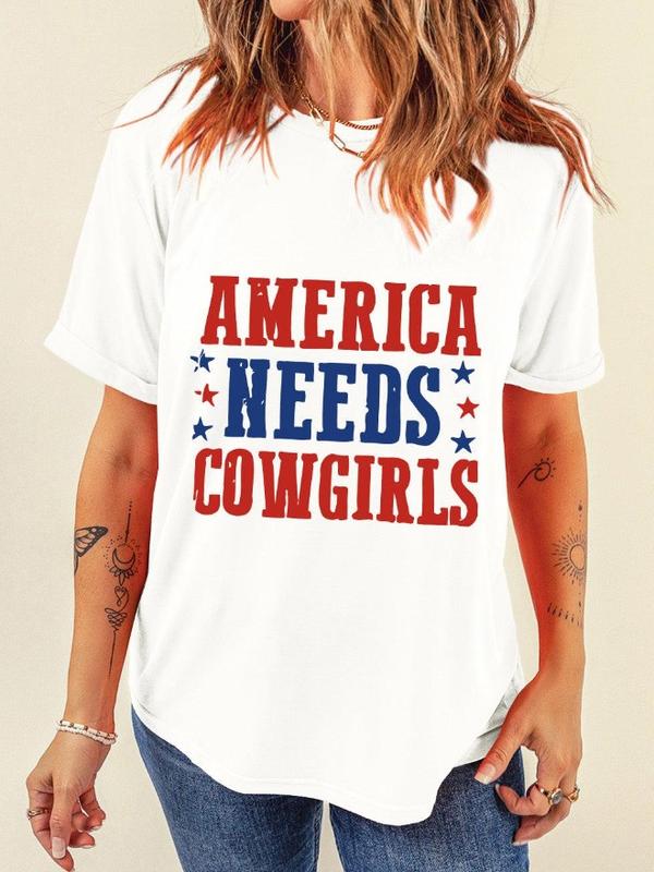 Women's Soft Cotton Comfortable Short-Sleeve Round Neck T-Shirt - Fitted, Breathable, Bold Letter Graphic Print Top for Daily Wear