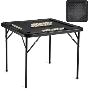 VEVOR Folding Card Table, 4 Player Portable with 4 Cup Holders Chip Trays, Mahjong Domino Game Set, 35.4x 35.4 - inch, BlackVEVOR Super Brand Day