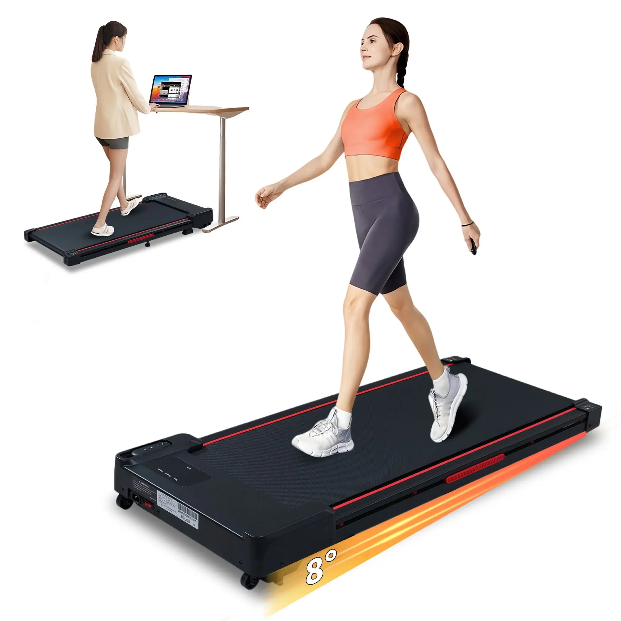 【Bellemave】 Walking Pad Treadmill with 8° Incline, Remote Control 2.5HP Portable Compact Treadmills for Home Office, Treadmill 220 lb Capacity, LED Display