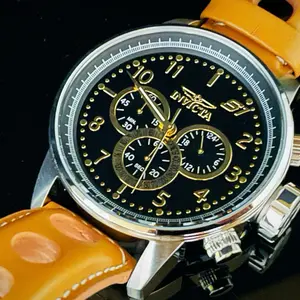 Invicta Men's S1 Rally Chrono Quartz Black Dial Light Brown Leather 48 mm Watch with Original Box Stainless Steel Case Chronograph Function Date Display Water Resistant 100M