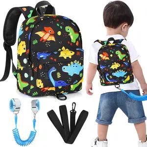 P-LWL08   Toddler Backpack Leash, Cute Kids Backpack with Anti Lost Wrist Link, Mini Child Backpack Leash Baby Walking Harness for Travel, Small Dinosaur Backpack Tether for Boys Ages 1-3