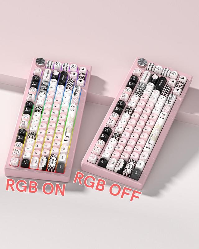 Womier MOA Profile PBT Keycaps,132 Keys Cute Style Keycap Set with Cute Icons, Dye-Sublimation, Black Pink Theme for Most 60% 65% 75% 80% 100% US Layout Cherry MX Switches Mechanical Keyboard