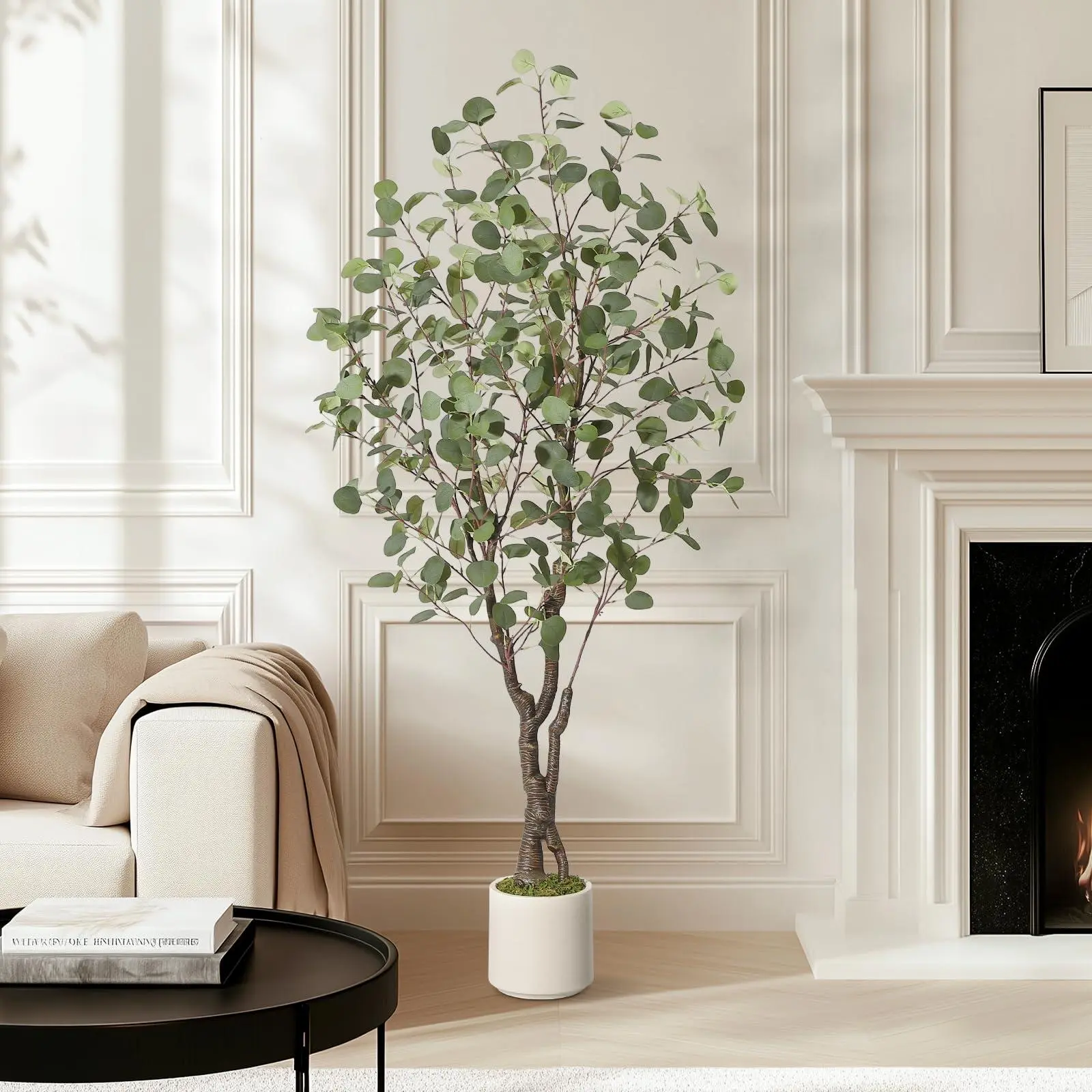 5FT Artificial Eucalyptus Tree with White Planter – Tall Fake Floor Plant for Home Decor Indoor, Large Faux Silk Tree
