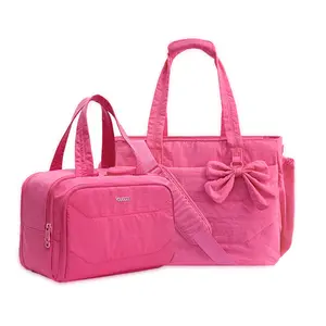 YGL  Women's Bow Handbag/Makeup Bag, can hold a 15.6-inch laptop, lightweight and fluffy, with a detachable bow, 4-in-1 multi-functional toiletry bag with multiple compartments, suitable for travel, work, beach, gym and other occasions.