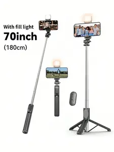 67" Selfie Stick Tripod with Fill Light, Reinforced Stable Phone Tripod with Remote, Portable Extendable Stand for iPhone & Android, Perfect for Travel & Vlogging, Portable for Travel, Vlogging, Live Streaming