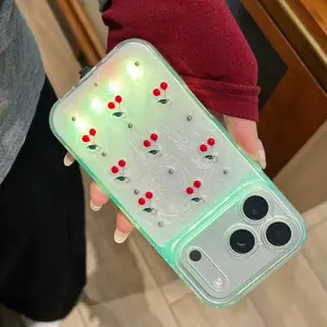 Cherry Sound Control Glowing Phone Case, Creative Dripping Gel Couple Style, Fits iPhone 13/14/15/16/17 Pro/plus/pro Max