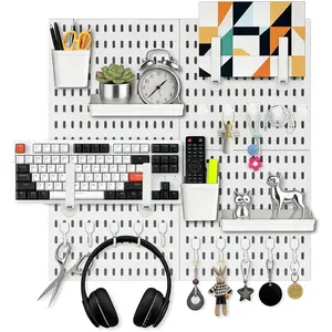 4 Pack Peg Board Wall Organizer,12"x12" White Pegboard Combination Kit with 23 Accessories for Home, Office, Tool & Craft Room