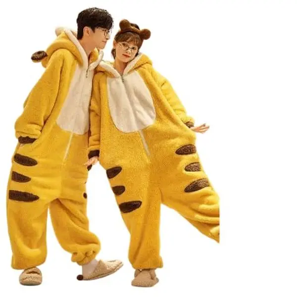 Mgoohoen Shark Onesie Adult Women Pajamas Fuzzy Warm Jumpsuit Sleepwear Winter Rompers Pajamas with Cute Ear Hood (I-Yellow S)