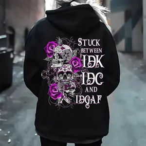 IDK IDC IDGAF Skull Hoodie – Purple Roses Bad Girl Attitude Hoodie for men and women